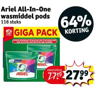 Kruidvat Ariel All-In-One wasmiddel pods aanbieding