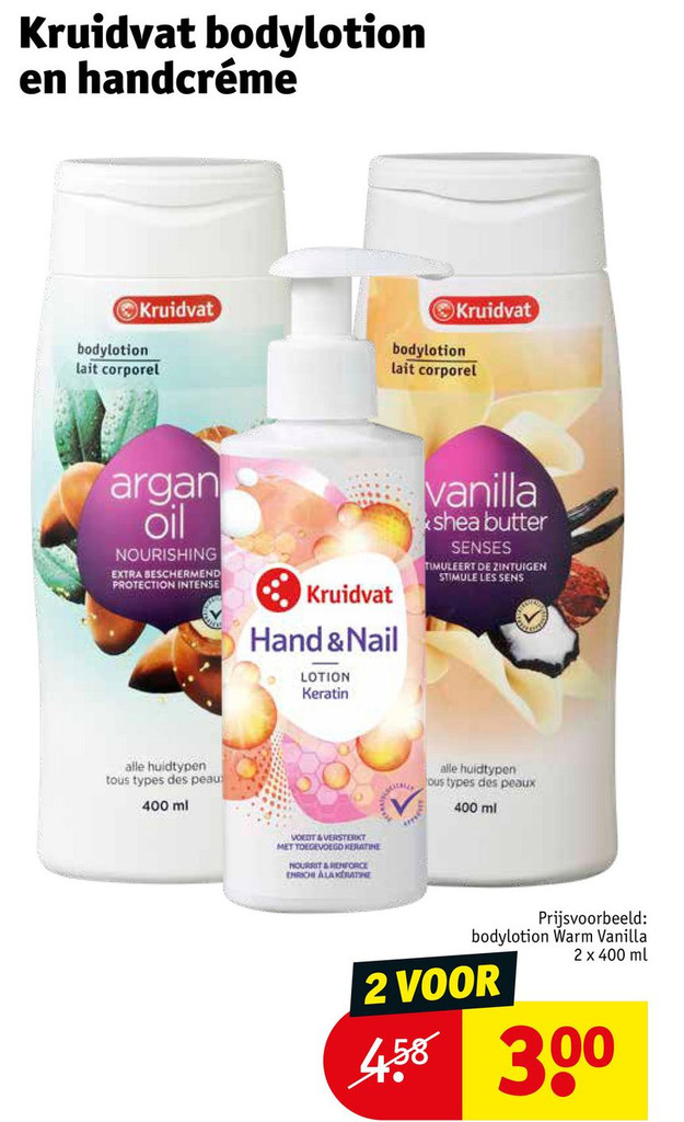 Kruidvat bodylotion en handcréme aanbieding bij Kruidvat