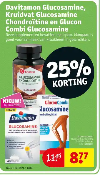 Kruidvat Davitamon Glucosamine, Kruidvat Glucosamine Chondroïtine en Glucon Combi Glucosamine aanbieding