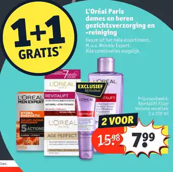 Kruidvat L'Oréal Paris dames en heren gezichtsverzorging en -reiniging aanbieding