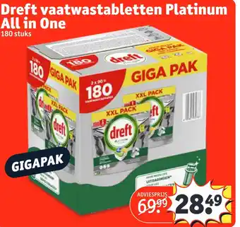 Kruidvat Dreft vaatwastabletten Platinum All in One aanbieding