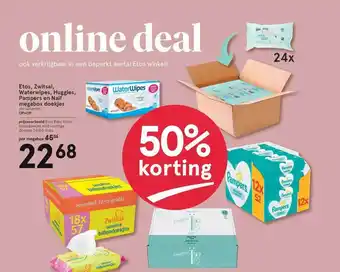 Etos Etos, Zwitsal, Waterwipes, Huggies, Pampers En Naif Megabox Doekjes 50% Korting aanbieding