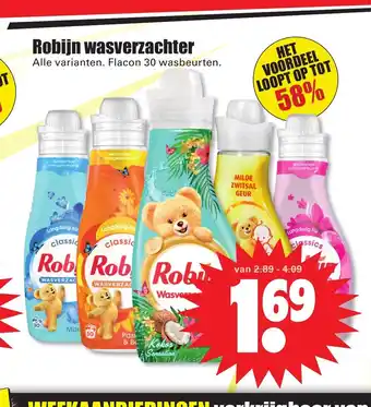 Dirk Robijn wasverzachter alle varianten, flacon 30 wasb eurten aanbieding