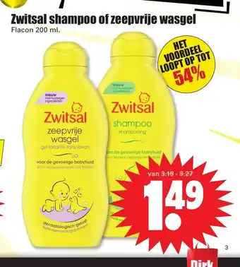 Dirk Zwitsal shampoo of zeepvrije wasgel aanbieding