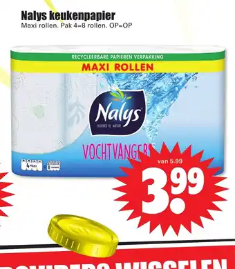 Dirk Nalys keukenpapier Maxi rollen pak 4=8 rollen aanbieding