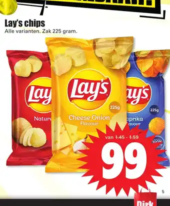 Dirk Lay's chips alle varianten zak 225 gram aanbieding