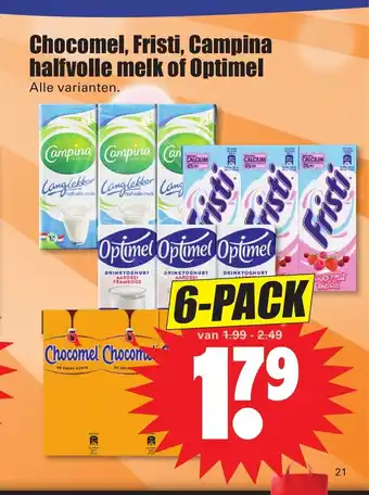 Dirk Chocomel, Fristi, Campina halfvolle melk of Optimel alle varianten 6-pack aanbieding