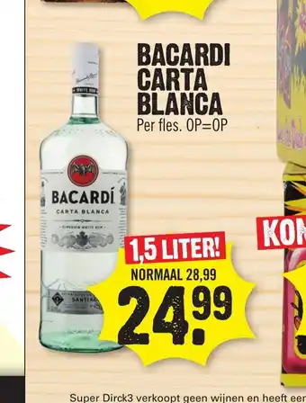 Dirk Bacardi Carta Blanca per fles 1,5 liter aanbieding