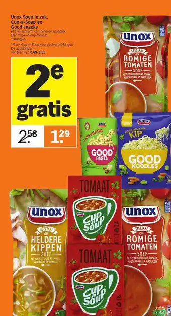 Albert Heijn Unox Soep In Zak, Cup-a-Soup En Good Snacks aanbieding