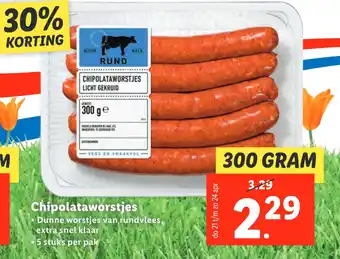 Lidl Chipolataworstjes Dunne worstjes van rundvlees, extra snel klaar aanbieding