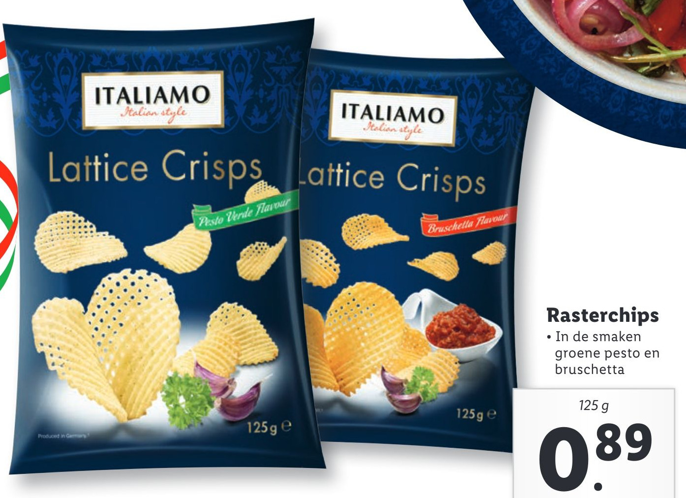 Rasterchips • In de smaken groene pesto en bruschetta aanbieding bij Lidl