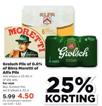 PLUS Grolsch Pils of 0.0% of Birra Moretti of Alfa Pils aanbieding