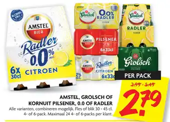 Dekamarkt Amstel, grolsch of kornuit pilsener, 0.0 of radler aanbieding