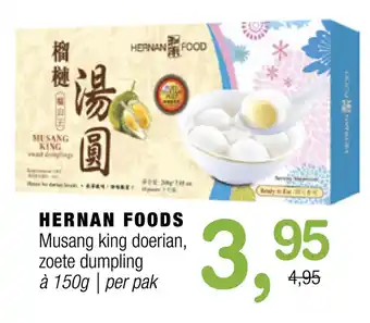 Amazing Oriëntal HERNAN FOODS Musang king doerian, zoete dumpling aanbieding