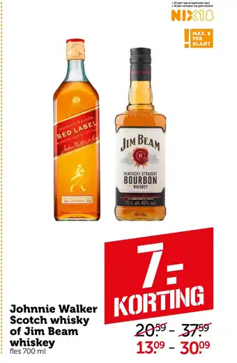 Coop Johnnie Walker Scotch whisky of Jim Beam whiskey 700ml aanbieding