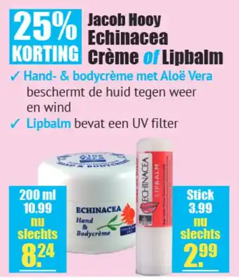 Gezond & Wel lacob Hooy Echinacea Crème of Lipbalm aanbieding