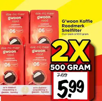 Vomar Voordeelmarkt G'woon Koffie Roodmerk Snelfilter aanbieding