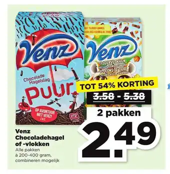 PLUS Venz Chocoladehagel Of -Vlokken Tot 54% Korting aanbieding