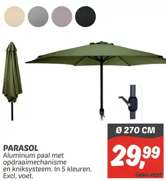 Dekamarkt PARASOL Aluminum paal met opdraaimechanisme en kniksysteem. In 5 kleuren aanbieding