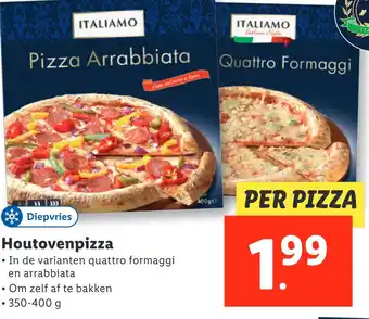 Lidl Houtovenpizza • In de varianten quattro formaggi en arrabbiata aanbieding