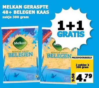 Boon`s Markt Melkan Geraspte 48+ Kaas Belegen 1+1 Gratis aanbieding