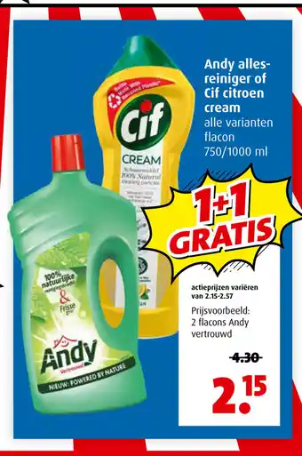 Boni Andy allesreiniger of Cif citroen cream 750/1000 ml aanbieding