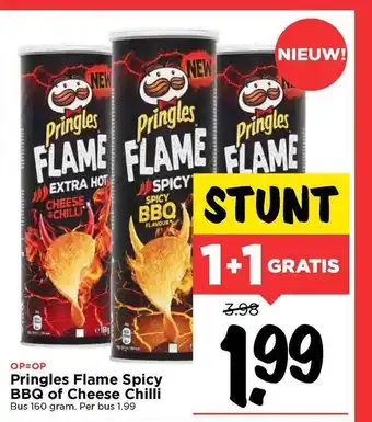 Vomar Voordeelmarkt Pringles flame spicy bbq Of cheese chilli 1+1 Gratis aanbieding