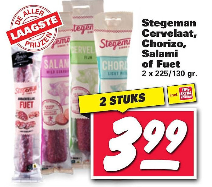 Stegeman Cervelaat, Chorizo, Salami of Fuet aanbieding bij Nettorama