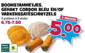 Boon`s Markt Boomstammetjes, gehakt cordon bleu en/of varkenssatéschnitzels aanbieding