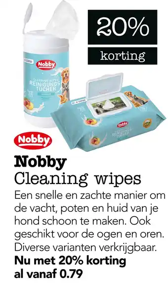 Dierspecialist Nobby Cleaning wipes Nu met 20% korting al vanaf 0.79 aanbieding