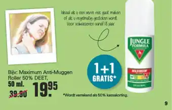 Drogist Bewust Beter Jungle formula maximum anti-muggen roller 50% deet aanbieding