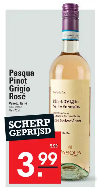 De Kweker Pasqua pinot grigio rose veneto, italie 75 cl aanbieding