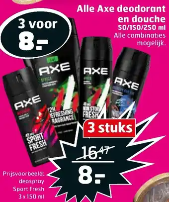 Trekpleister Axe Deo of Douche 3x50/150/250ml aanbieding