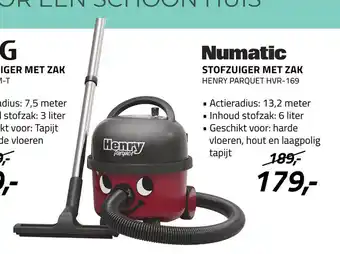 Obbink Numatic Stofzuiger Met Zak Henry Parquet HVR-169 aanbieding