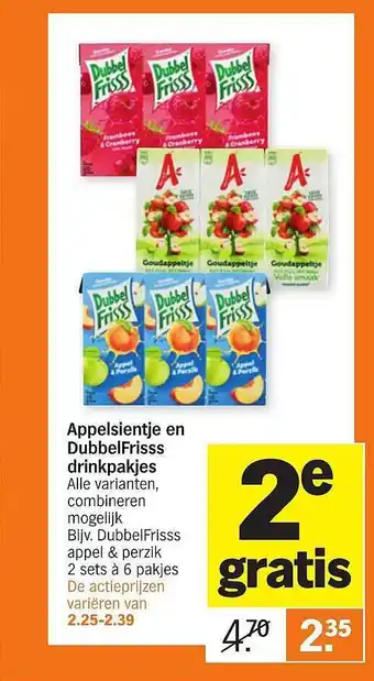 Albert Heijn Appelsientje en dubbelfrisss drinkpakjes aanbieding