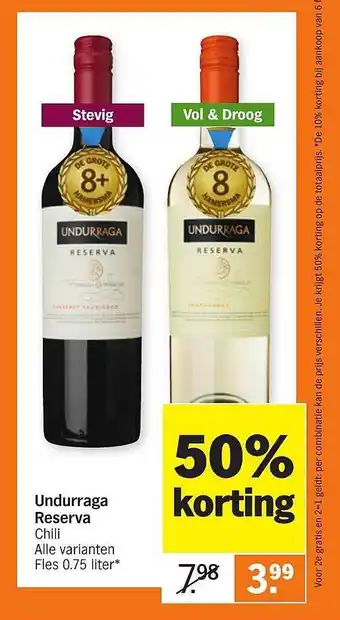 Albert Heijn Undurraga reserva 0,75 liter aanbieding