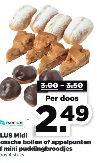 PLUS Lus Midi ossche bollen of appelpunten of mini puddingbroodjes aanbieding