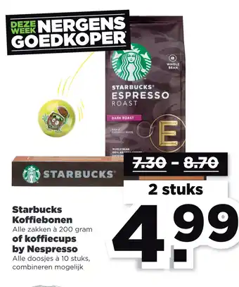 PLUS Starbucks koffiebonen 200 gram aanbieding