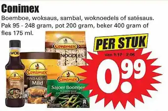 Dirk Conimex boemboe, woksaus, sambal, woknoedels of satésaus aanbieding