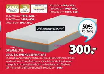 Jysk Gold S30 Springveermatras 80 x 200 cm aanbieding