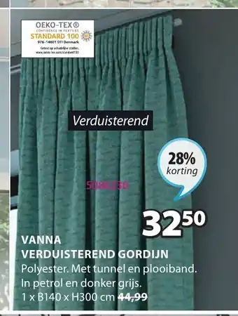 Jysk Vanna verduisterend gordijn 1 x B140 x H300 cm aanbieding