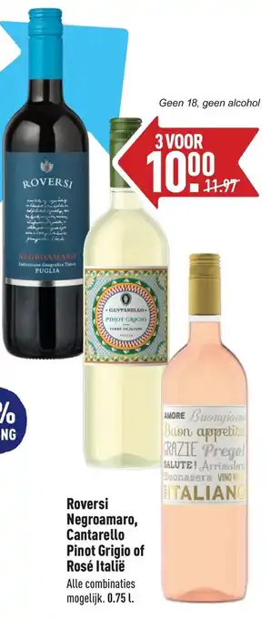 ALDI Roversi negroamaro, cantarello pinot grigio of rose italie aanbieding