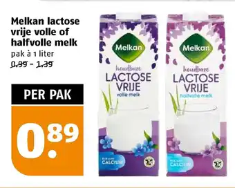 Poiesz Melkan lactose vrije volle of halfvolle melk 1 liter aanbieding