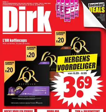 Dirk L'or koffiecups alle varianten. XL-pak 20 stuks aanbieding