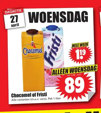 Dirk Chocomel of Fristi alle varianten pak 1 liter aanbieding