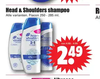 Dirk Head & Shouders shampoo alle varianten flacon 250-285 ml aanbieding