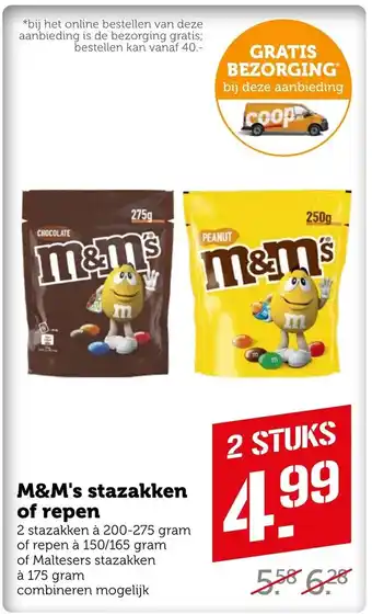 Coop M&M's stazakken of repen aanbieding