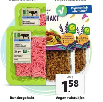 Lidl Rundergehakt, Vegan rulstukjes 200g aanbieding