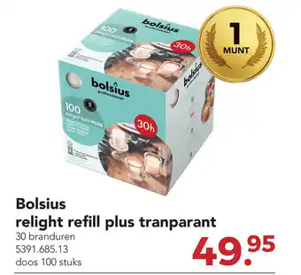 Zegro Bolsius relight refill plus transparant aanbieding