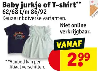 Kruidvat Baby jurkje of T-shirt** 62/68 t/m 86/92 aanbieding